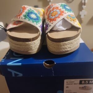 Crochet Platform Slide Sandals in Multicolor